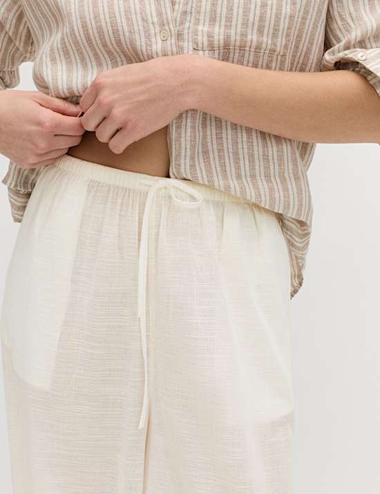 Pantalon de plage 100 % coton &agrave; ourlet bouffant