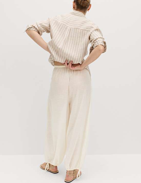 Pantalon de plage 100 % coton &agrave; ourlet bouffant