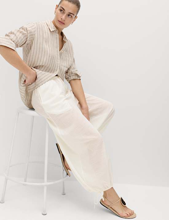 Pantalon de plage 100 % coton &agrave; ourlet bouffant