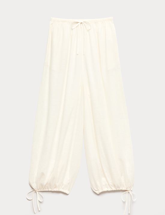 Pantalon de plage 100 % coton &agrave; ourlet bouffant