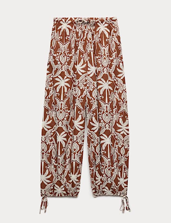 Pantalon de plage imprim&eacute; 100 % coton &agrave; ourlet bouffant
