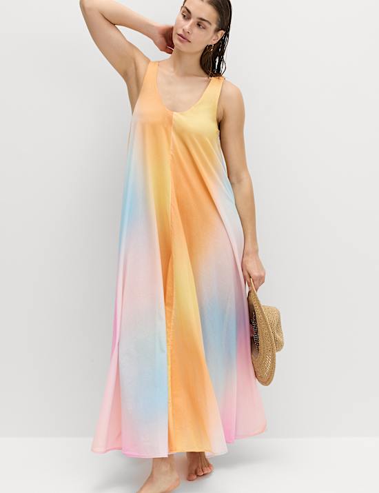 Pure Cotton Ombre Scoop Neck Volume Dress
