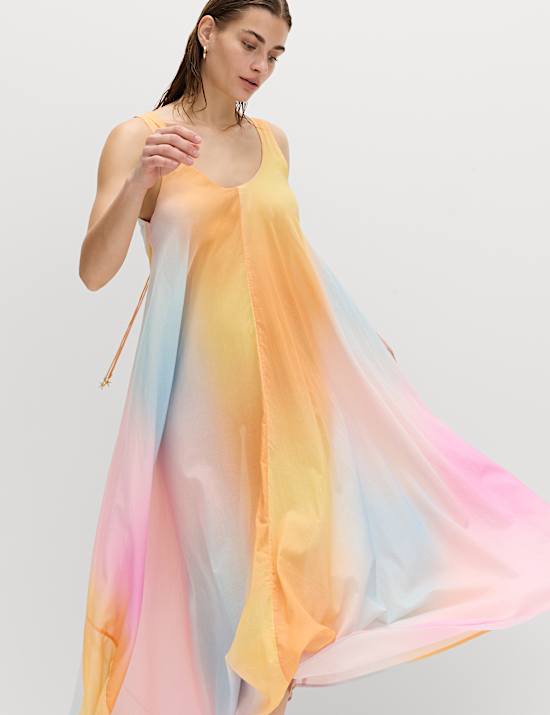 Pure Cotton Ombre Scoop Neck Volume Dress