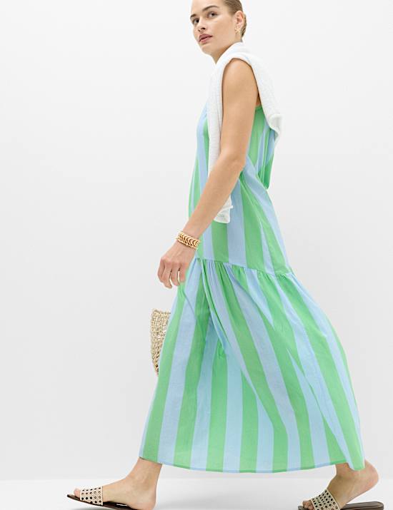 Pure Cotton Strappy Square Neck Beach Dress