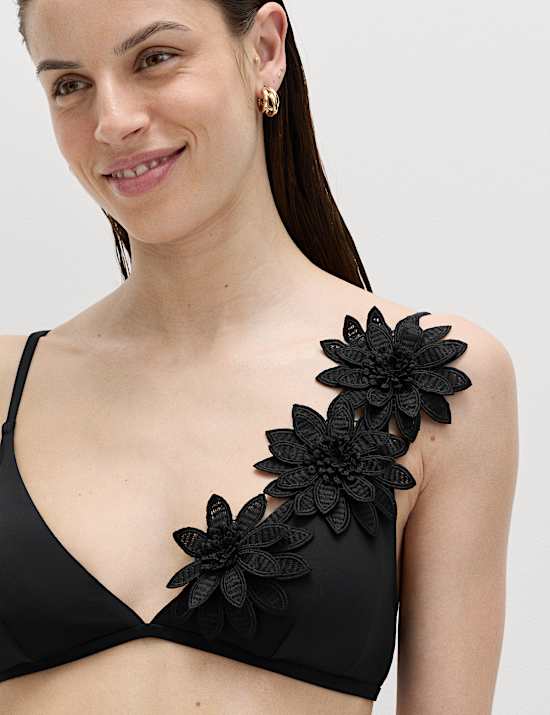 Floral Detail Plunge Bikini Top