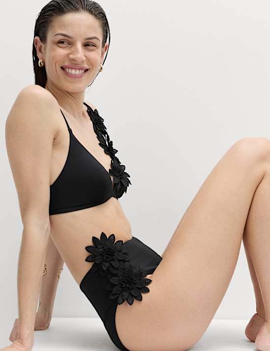 Floral Detail High Waisted Bikini Bottoms