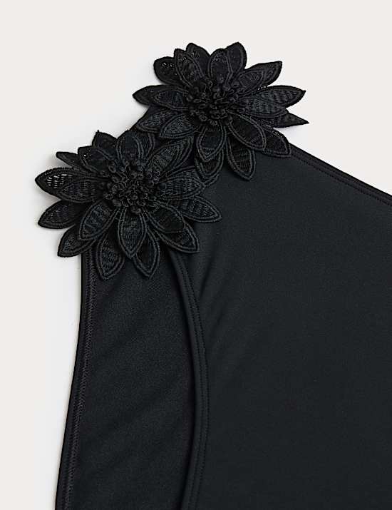 Floral Detail High Waisted Bikini Bottoms