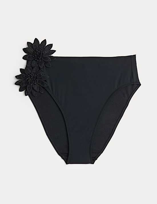 Floral Detail High Waisted Bikini Bottoms