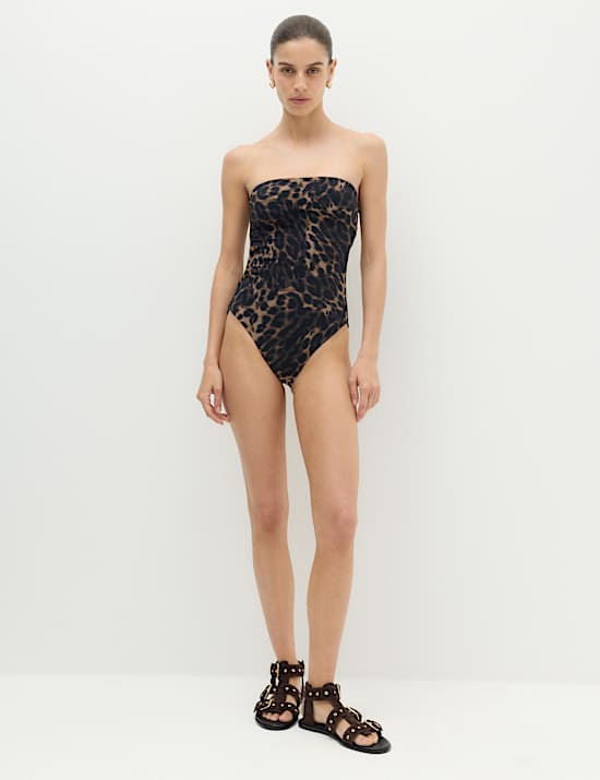 Animal Print Side Detail Bandeau Swimsuit