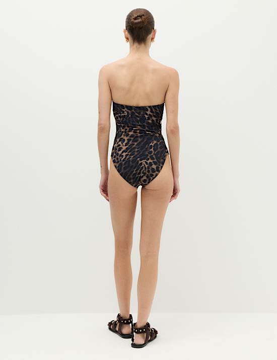 Animal Print Side Detail Bandeau Swimsuit