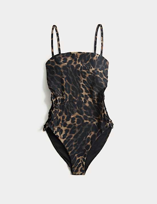 Animal Print Side Detail Bandeau Swimsuit