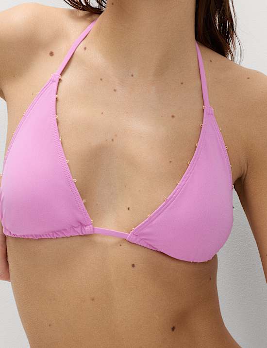 Bead Detail Triangle Bikini Top