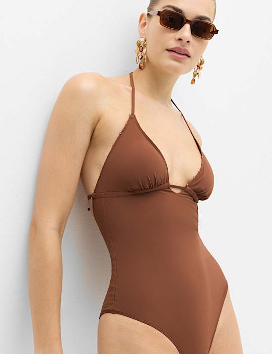 Bead Detail Padded Halterneck Swimsuit