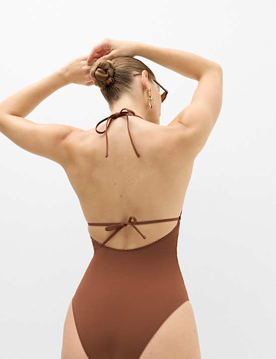 Bead Detail Padded Halterneck Swimsuit