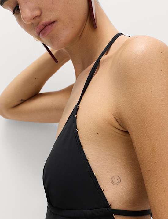 Bead Detail Padded Halterneck Swimsuit