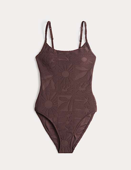 Gevuld badpak van badstof met structuur en print