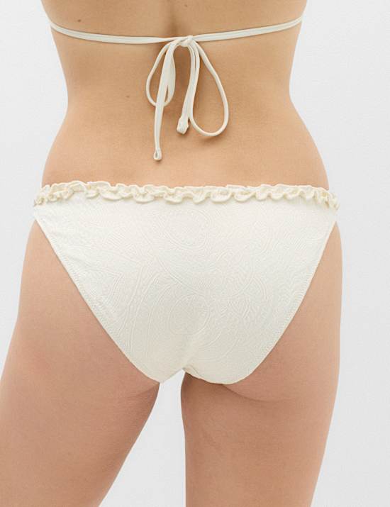 Textured Frill High Leg Bikini Bottoms