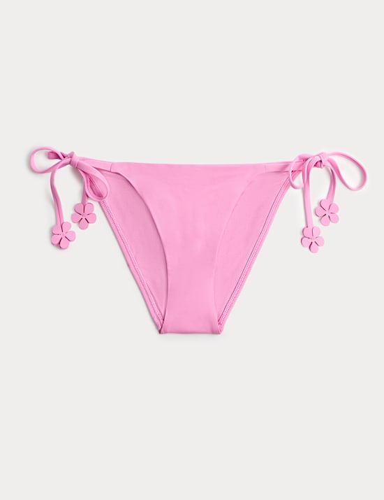 Bikinibroekje met bloemenrand en striksluiting aan de zijkant