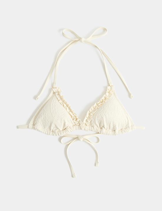 Textured Triangle Bikini Top With Tie Fastening