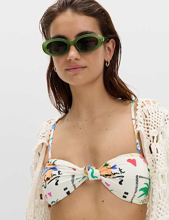 Printed Padded Bandeau Bikini Top