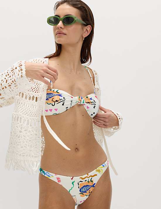 Printed High Leg Bikini Bottoms