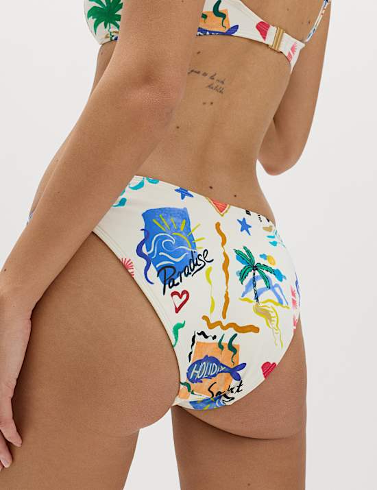 Printed High Leg Bikini Bottoms