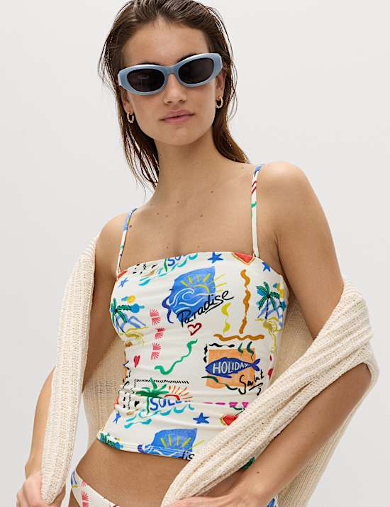 Printed Bandeau Tankini Top