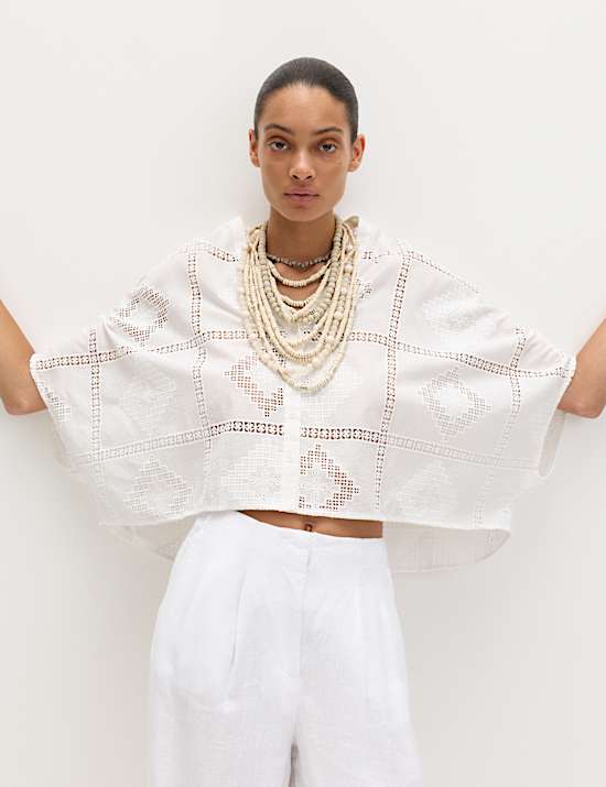 Pure Cotton Broderie Kaftan Top
