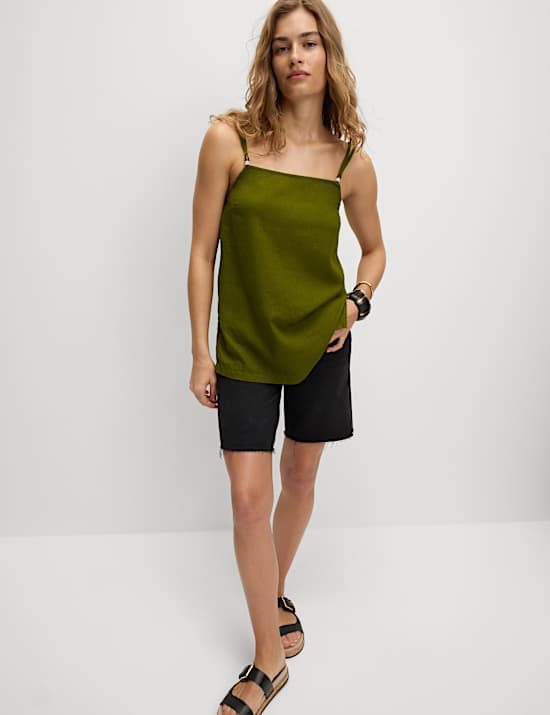 Top estilo camisola largo de lino con abalorios