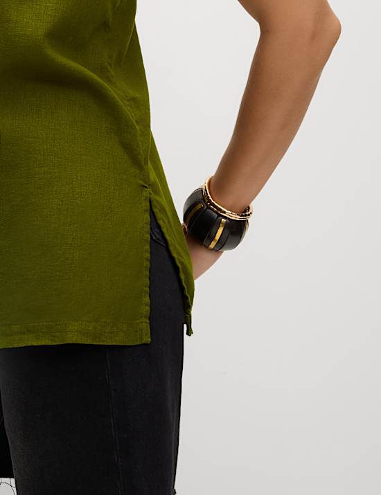 Top estilo camisola largo de lino con abalorios