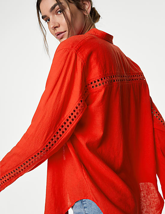 Linen Blend Collared Relaxed Shirt