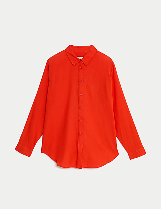 Linen Blend Collared Relaxed Shirt