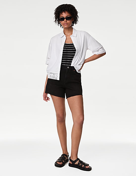 Linen Rich Crochet Collared Shirt