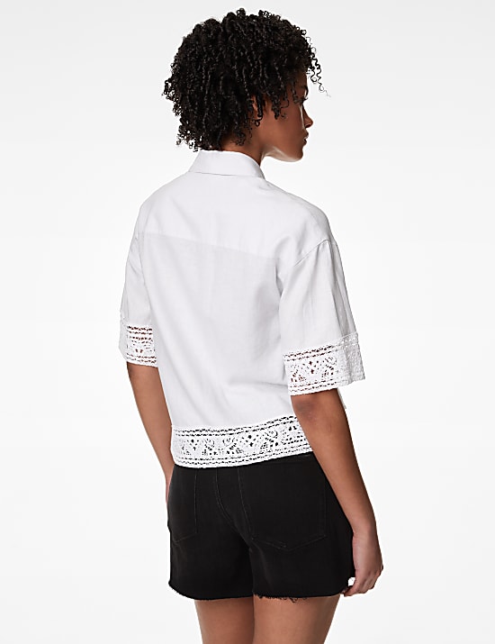 Linen Rich Crochet Collared Shirt