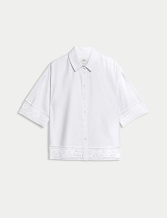 Linen Rich Crochet Collared Shirt