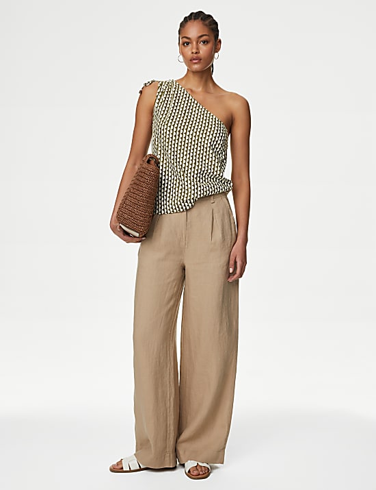 Linen Rich Printed One Shoulder Top