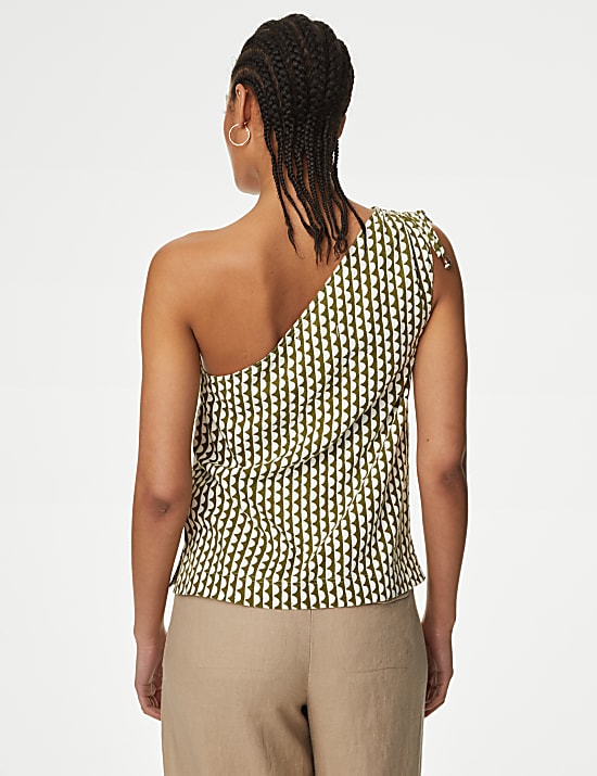 Linen Rich Printed One Shoulder Top