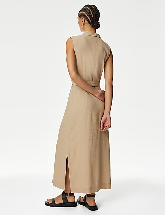 Linen Rich Button Through Midi Shirt Dress