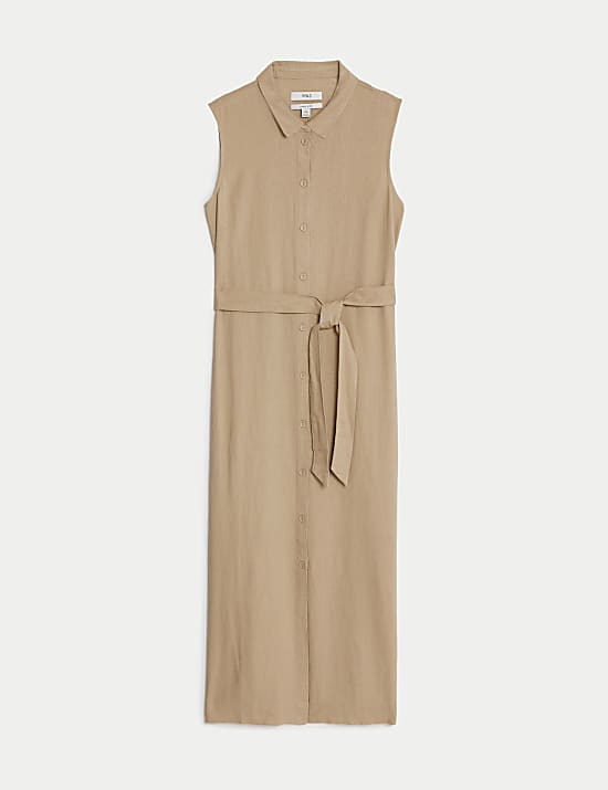 Linen Rich Button Through Midi Shirt Dress