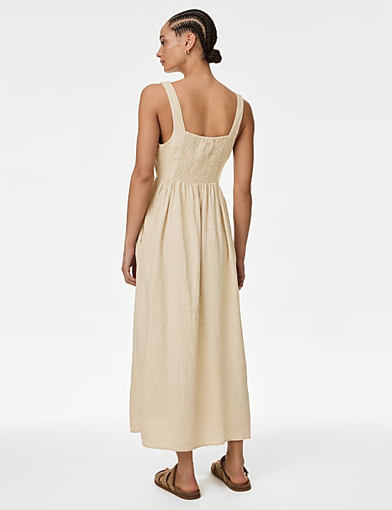 Linen Blend Midaxi Swing Dress