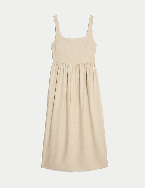 Linen Blend Midaxi Swing Dress