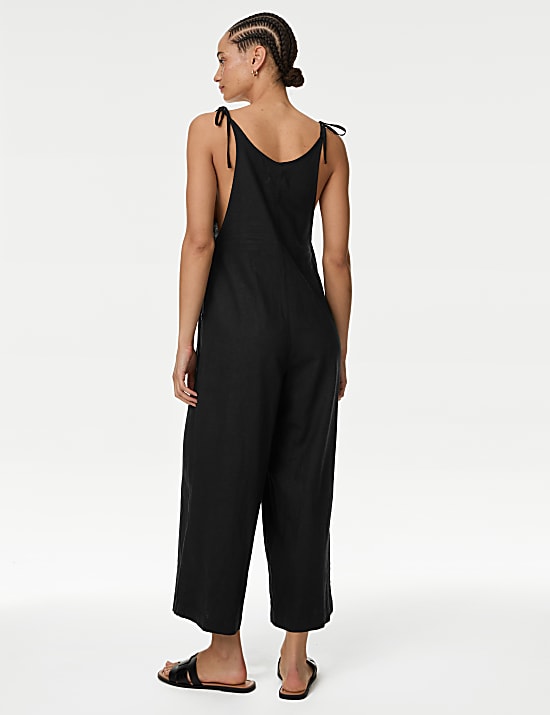 Linen Rich Wide Leg Cropped Jumpsuit