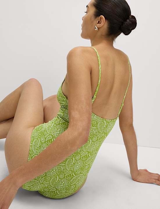 360 Tummy Control Printed Cut Out Neck Swimsuit