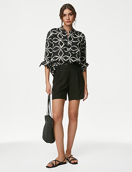 Pure Linen Printed Collared Relaxed Shirt