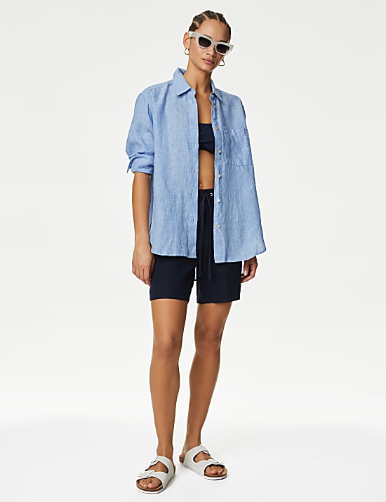 Chemise coupe d&eacute;contract&eacute;e 100 % lin avec encolure