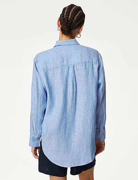 Chemise coupe d&eacute;contract&eacute;e 100 % lin avec encolure