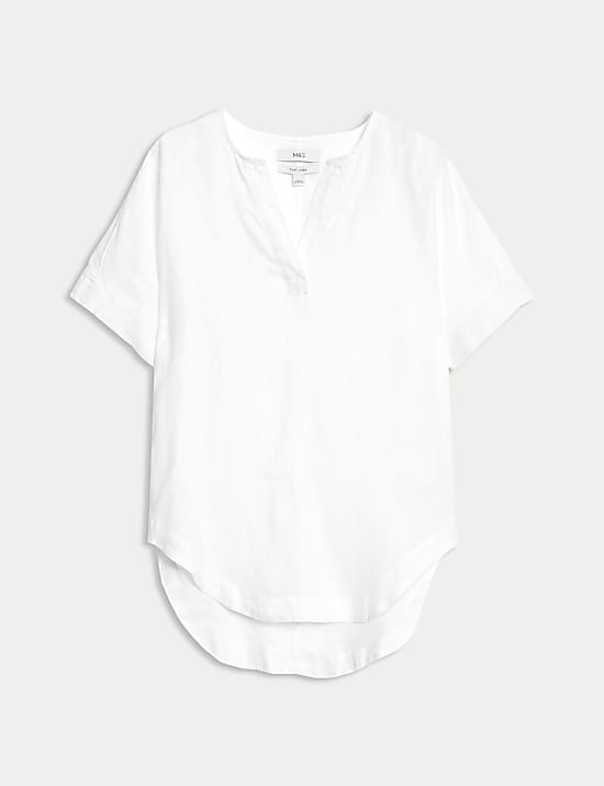 Pure Linen V-Neck Popover Blouse