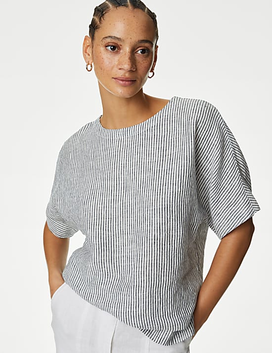 Blouse coupe d&eacute;contract&eacute;e 100 % lin avec imprim&eacute;