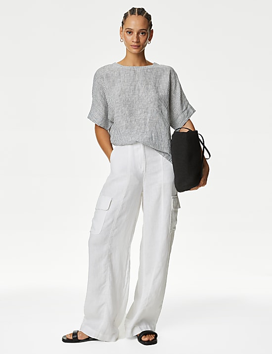 Blouse coupe d&eacute;contract&eacute;e 100 % lin avec imprim&eacute;