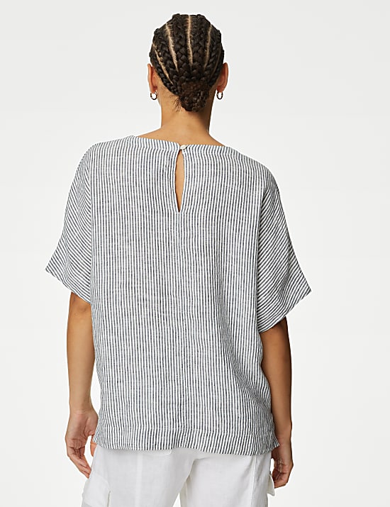 Blouse coupe d&eacute;contract&eacute;e 100 % lin avec imprim&eacute;